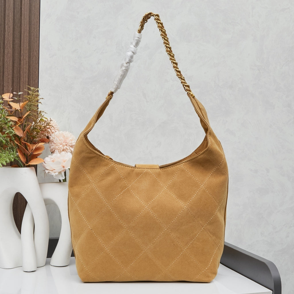 Pre-Order | Quilted Suede-Style Shoulder Bag with Chain Strap