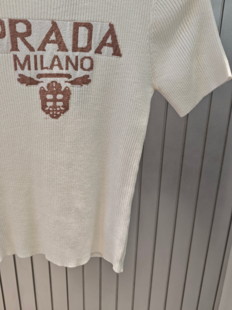Pre-Order | Ribbed Logo Knit Top – Cream