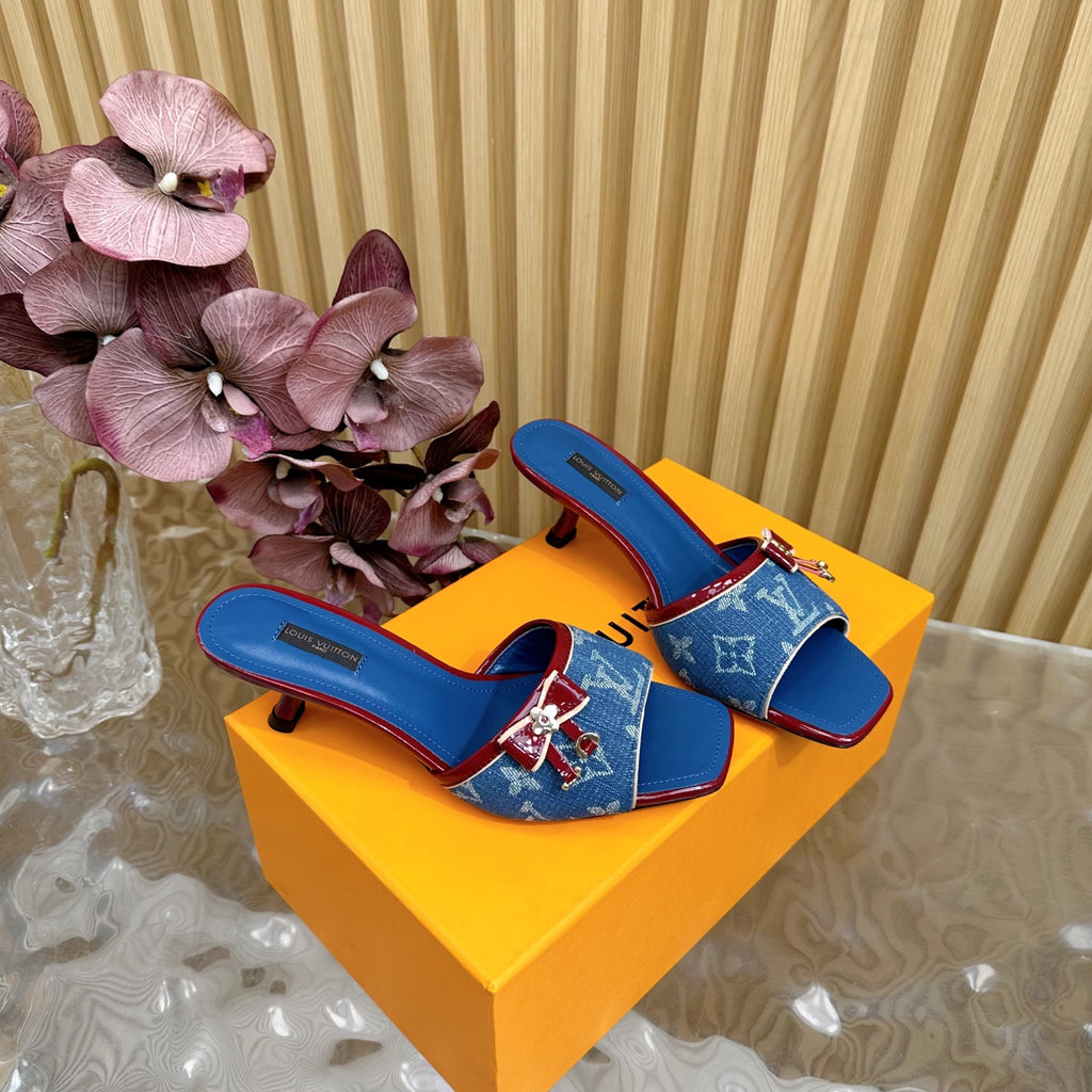 Denim Bow Kitten Heel Mules – Pre-Order