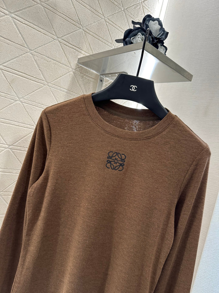 Brown Long-Sleeve Top with Minimal Logo – Pre-Order