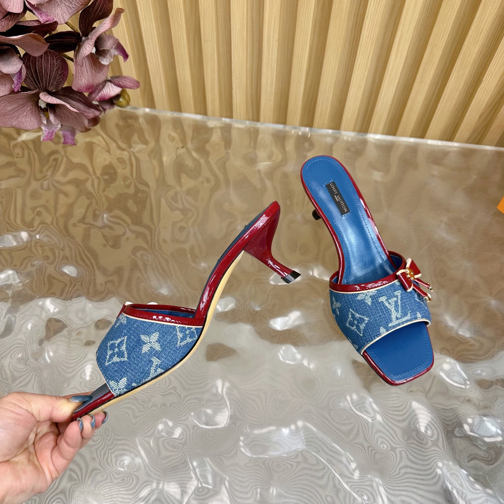 Denim Bow Kitten Heel Mules – Pre-Order