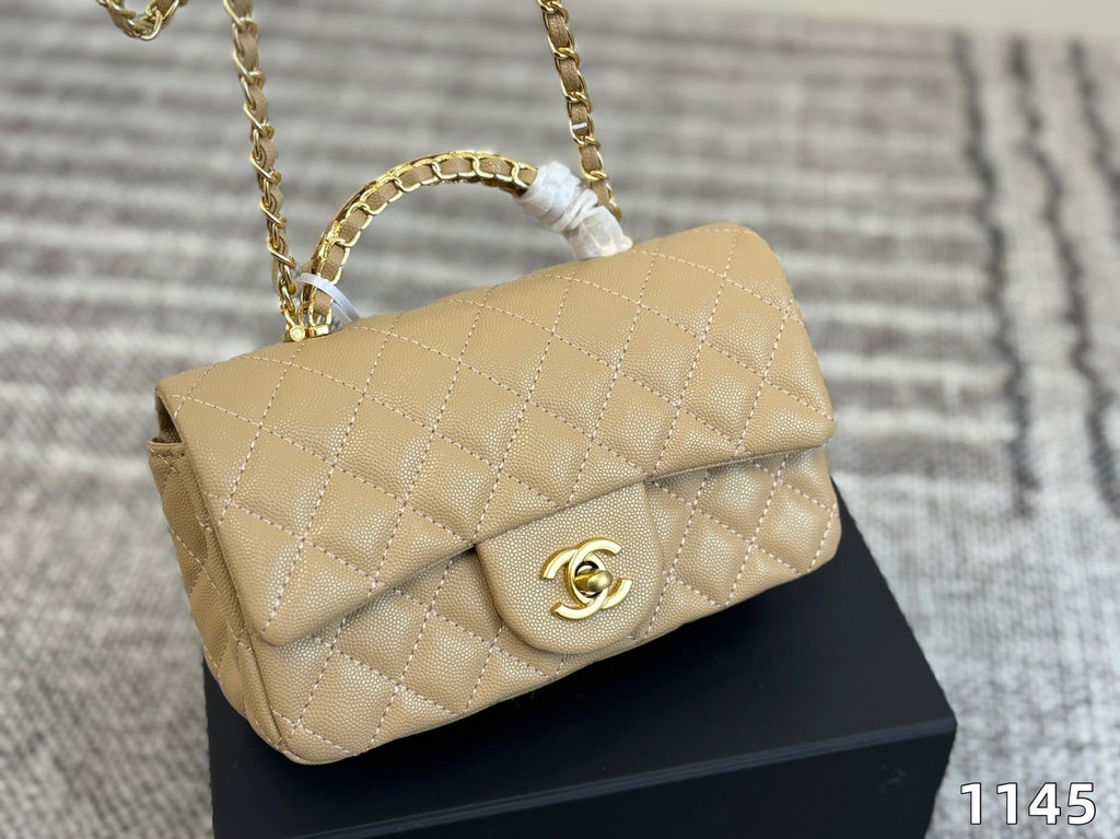Pre-Order | Beige Top Handle Bag with Gold Chain