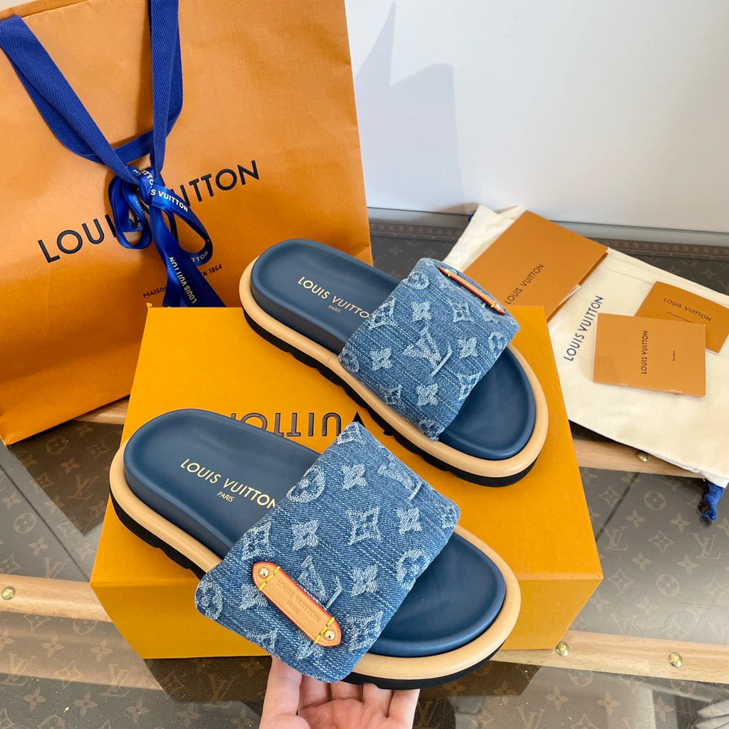 Pre-Order | Denim Slide Sandals – Blue