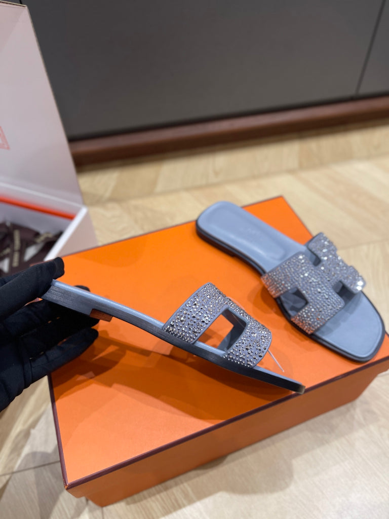 Pre-Order | Crystal Embellished Slide Sandals – Blue