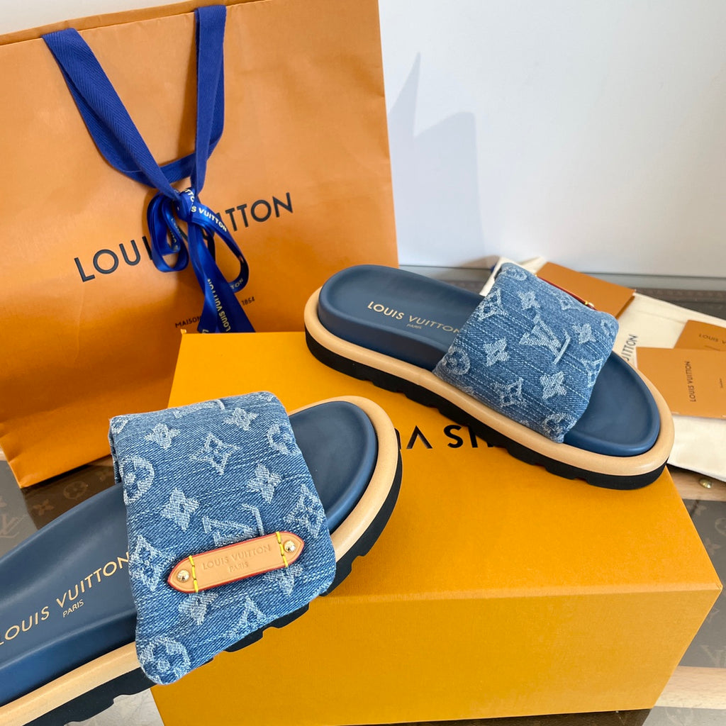 Pre-Order | Denim Slide Sandals – Blue