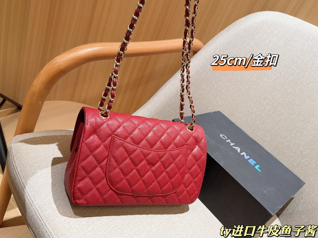 Pre-Order | Red Flap Shoulder Bag with Gold Hardware
