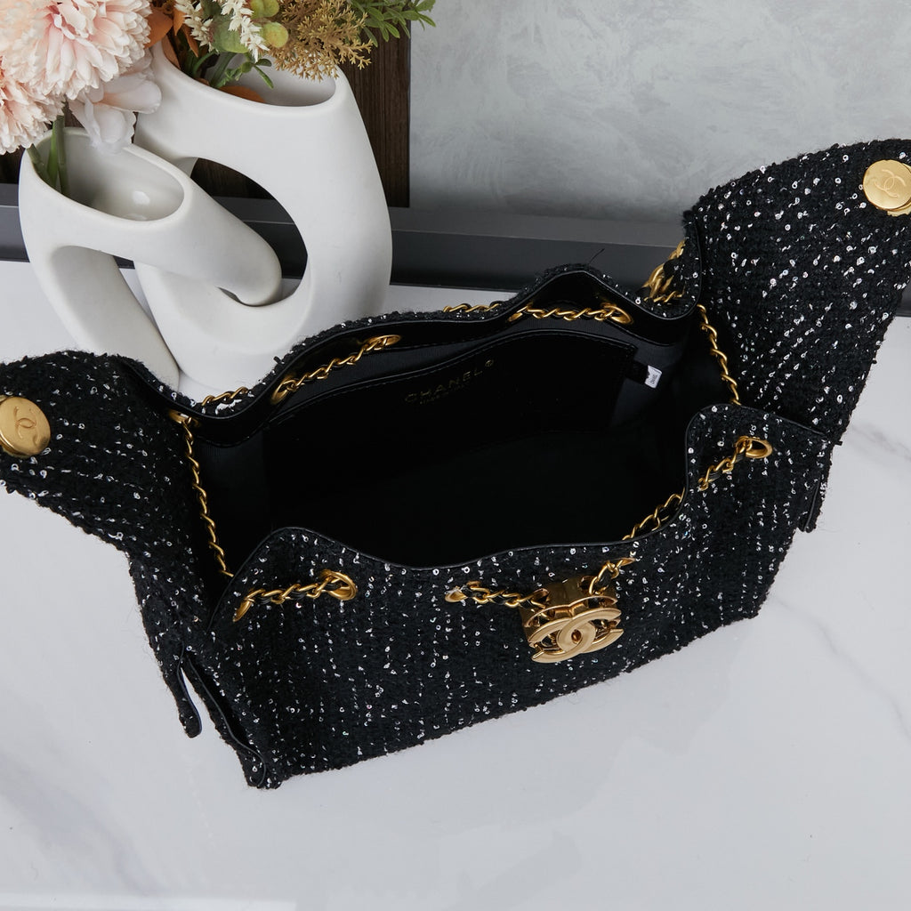 Black Tweed Chain Shoulder Bag – Pre-Order