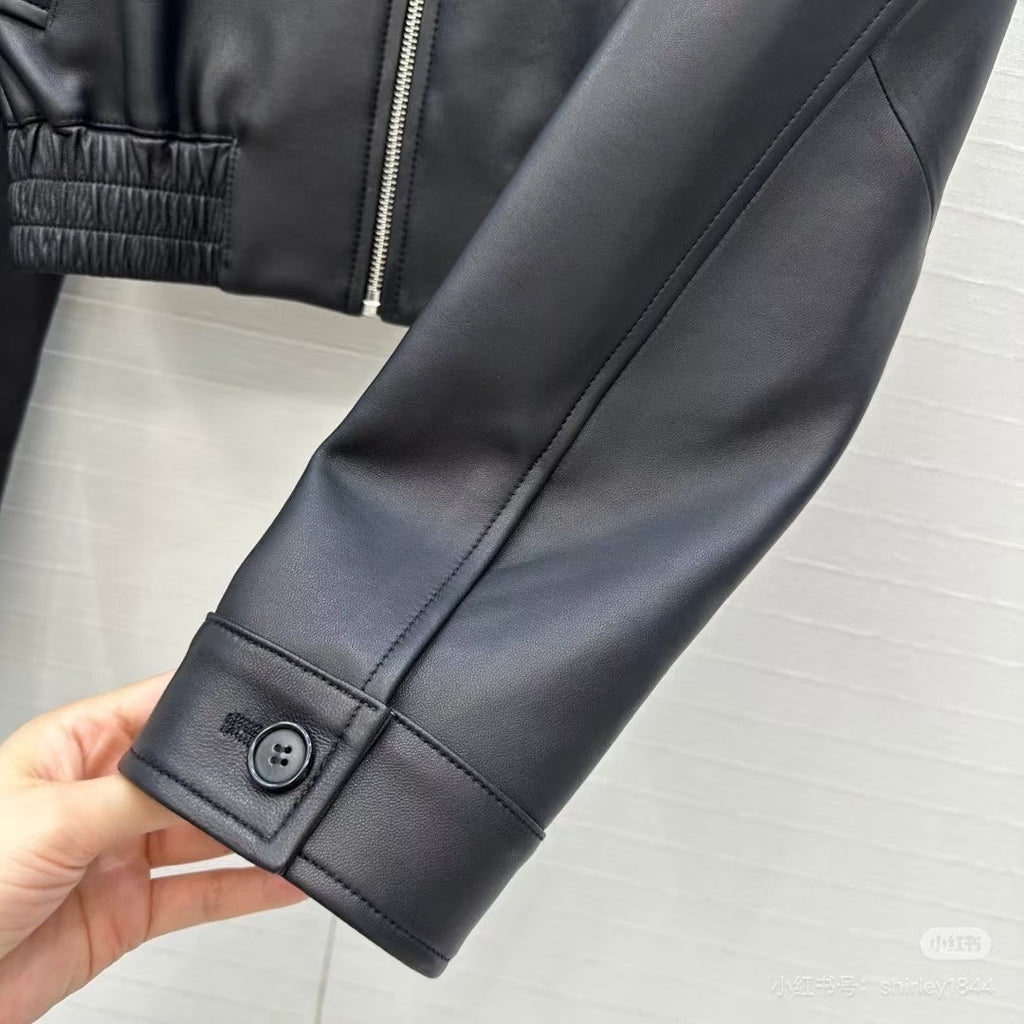 Pre-Order | Oversized Zip-Up Faux Leather Jacket – Black