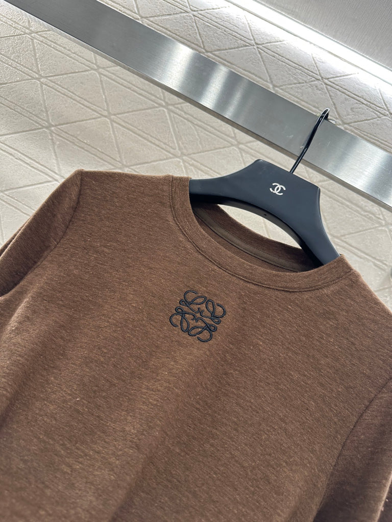Brown Long-Sleeve Top with Minimal Logo – Pre-Order
