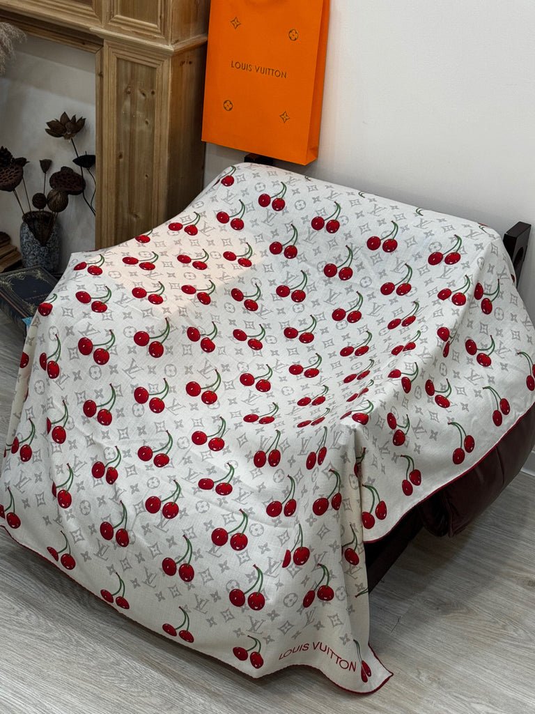 Pre-Order | Cherry Print Scarf – White & Red
