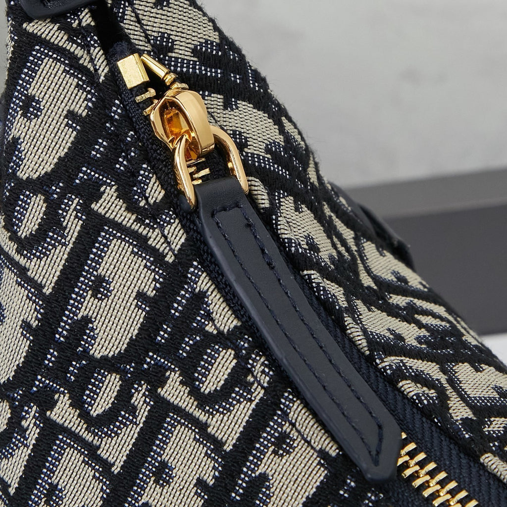 Pre-Order | Navy Patterned Shoulder Bag with Leather Trim