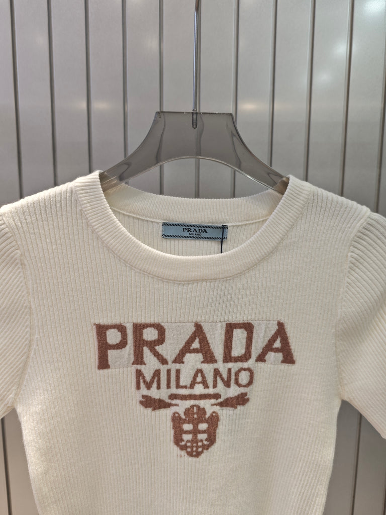 Pre-Order | Ribbed Logo Knit Top – Cream