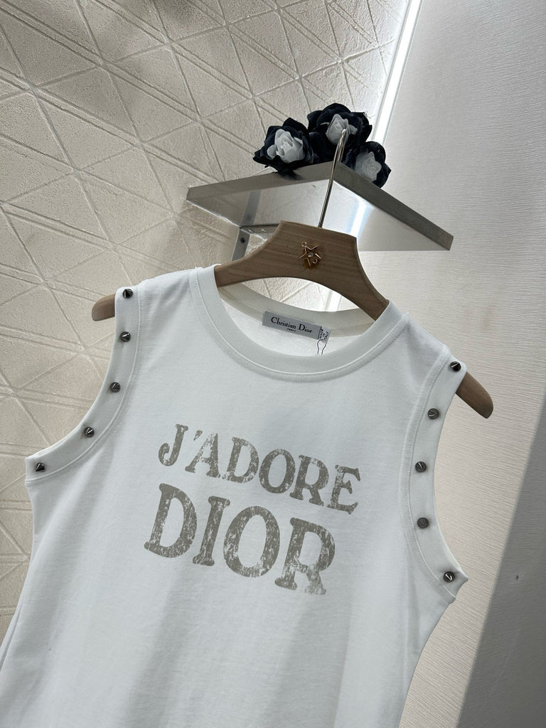 Distressed Slogan Sleeveless Tee – White