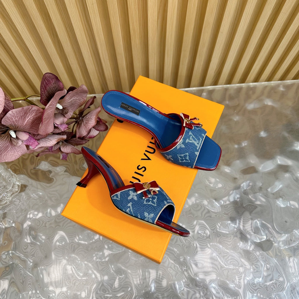 Denim Bow Kitten Heel Mules – Pre-Order