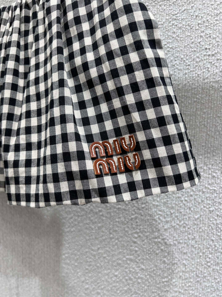 Gingham Drawstring Mini Skirt – Monochrome Check