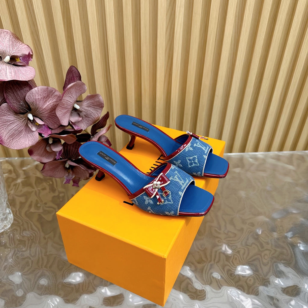 Denim Bow Kitten Heel Mules – Pre-Order