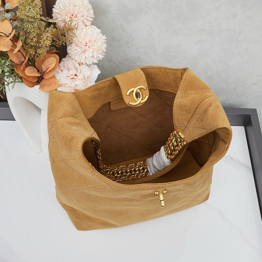 Pre-Order | Quilted Suede-Style Shoulder Bag with Chain Strap