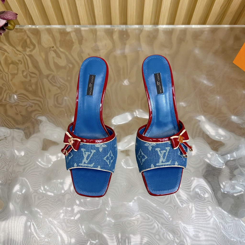 Denim Bow Kitten Heel Mules – Pre-Order