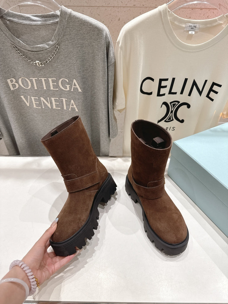 PRE ORDER Brown Suede Buckle Boots