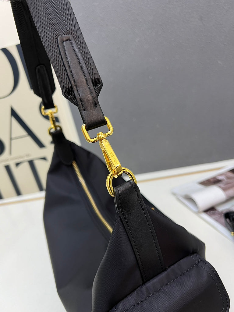 Black Nylon Shoulder Bag with Gold Hardware – Pre-Order