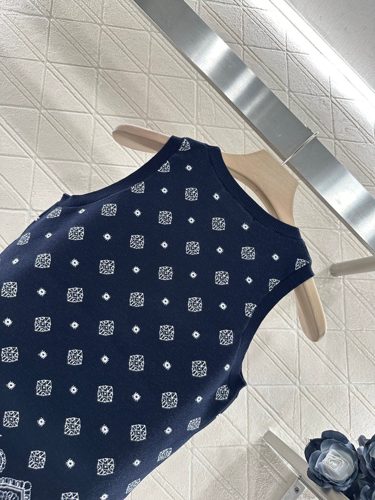 Bandana Knit Tank – Navy & White