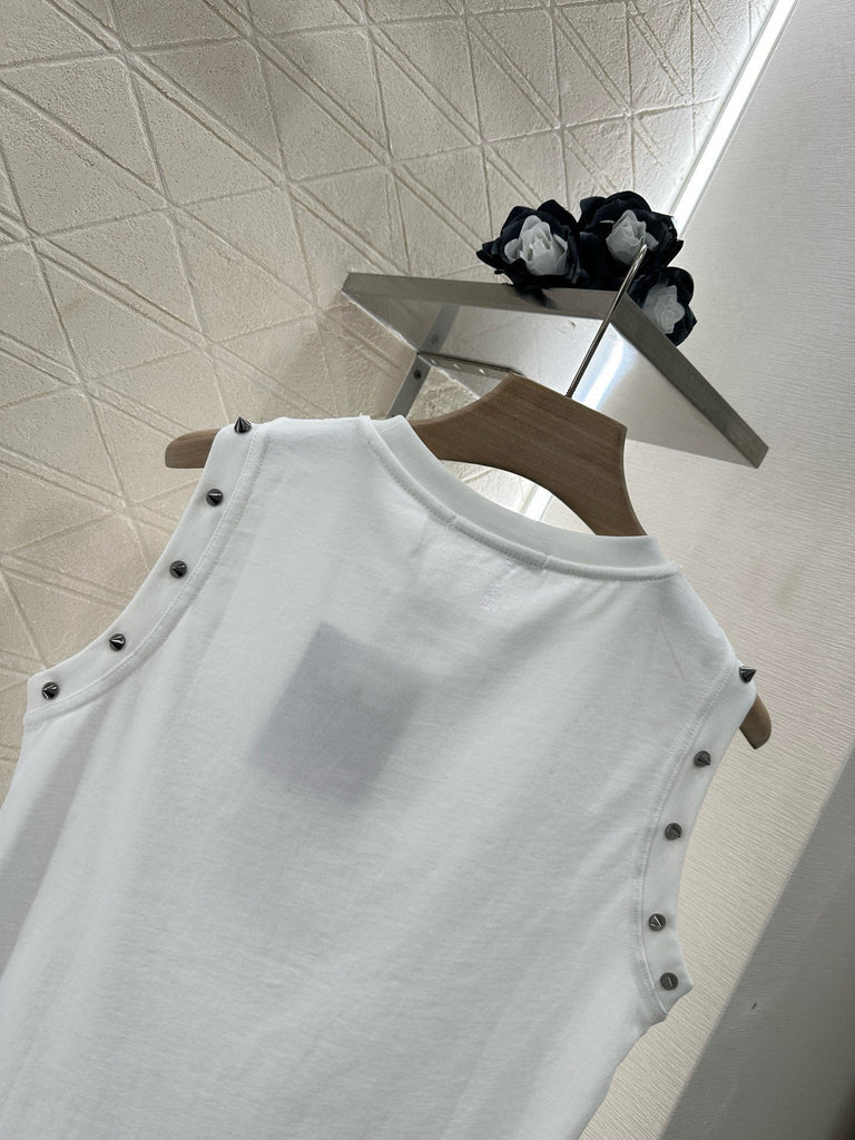 Distressed Slogan Sleeveless Tee – White