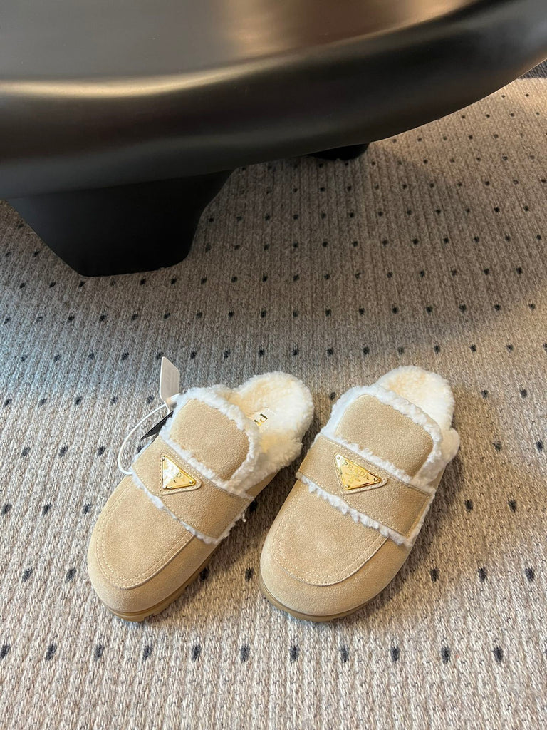 PRE ORDER Beige Suede Shearling Slippers
