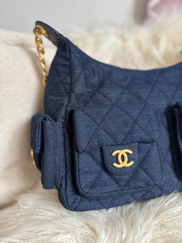 Large Denim and Gold Hardware Bag
