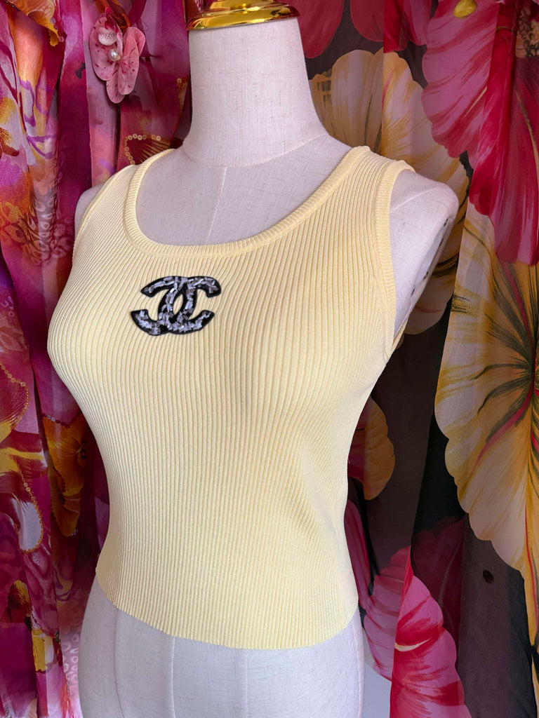 Yellow Ribbed Vest Top