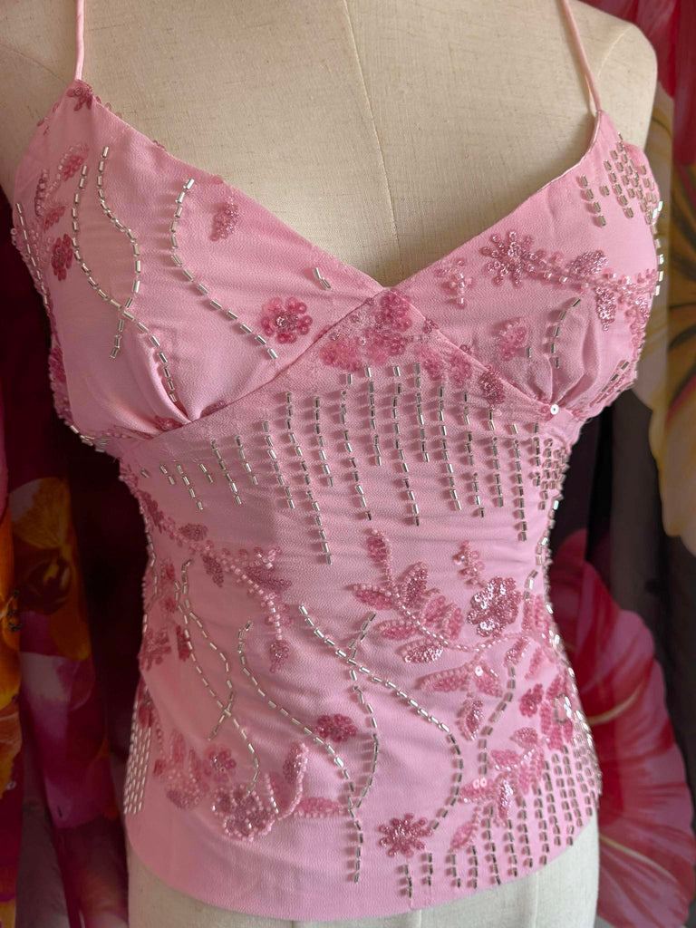 Pink Embellished Strappy Top