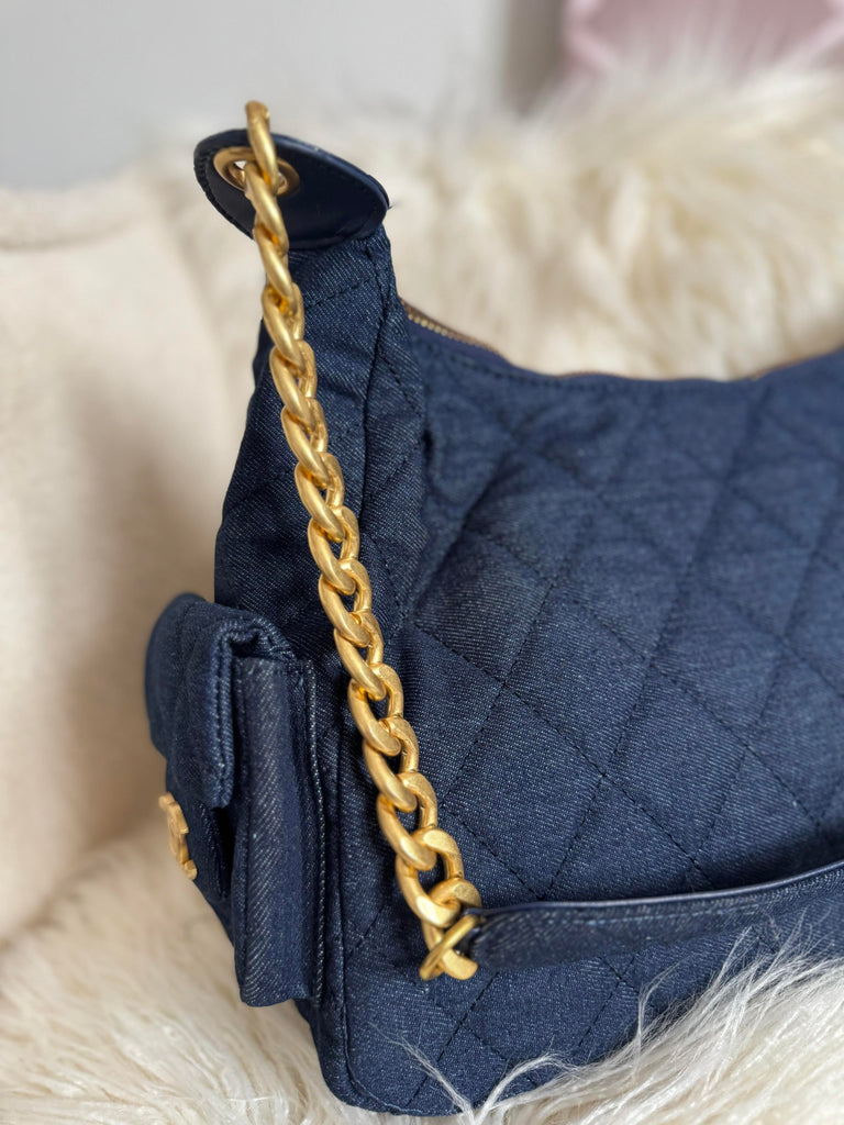 Large Denim and Gold Hardware Bag