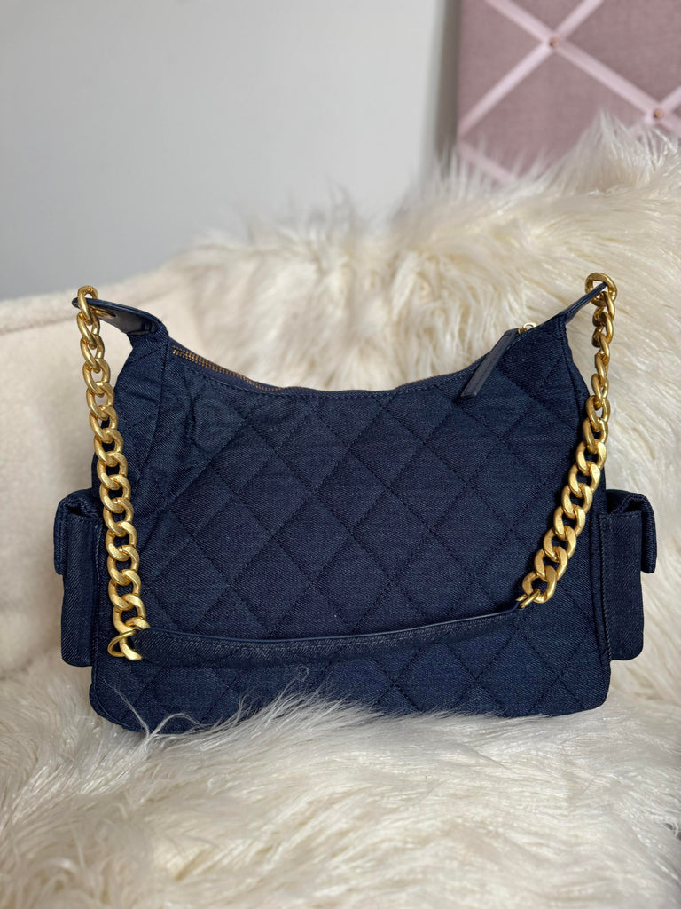Large Denim and Gold Hardware Bag