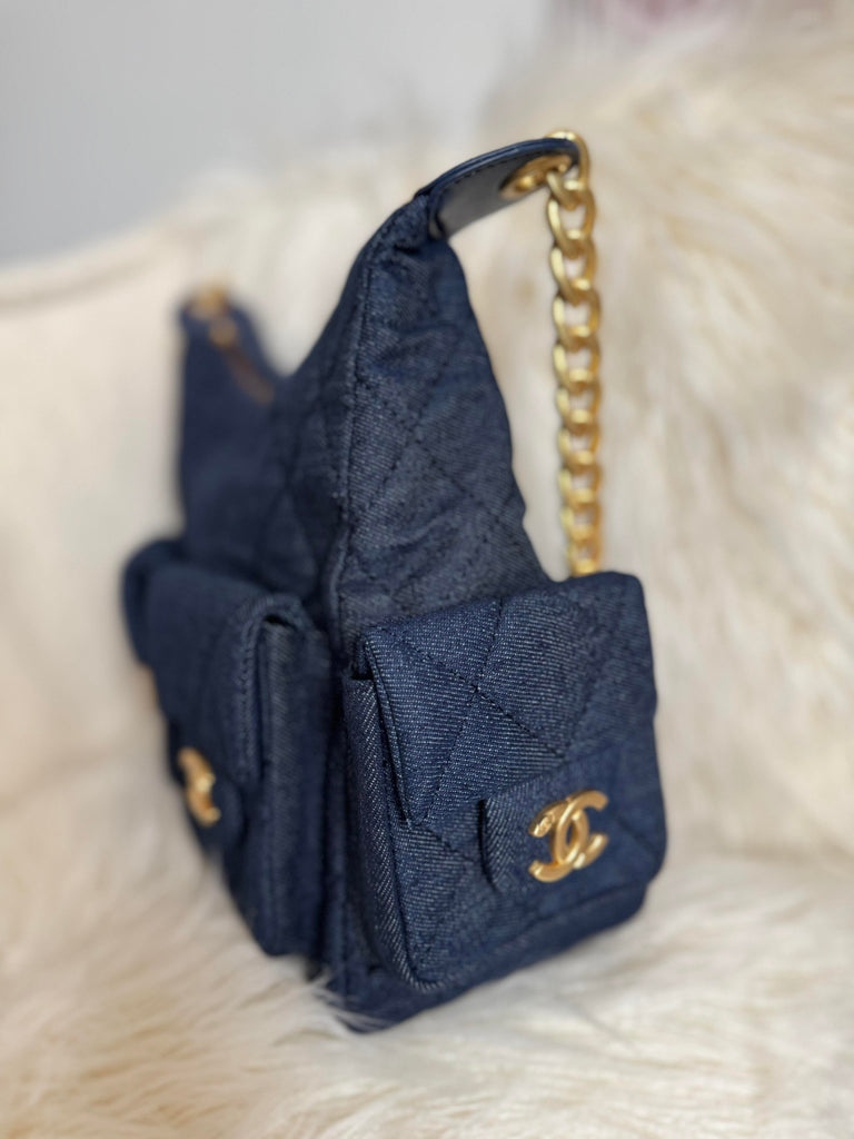 Large Denim and Gold Hardware Bag