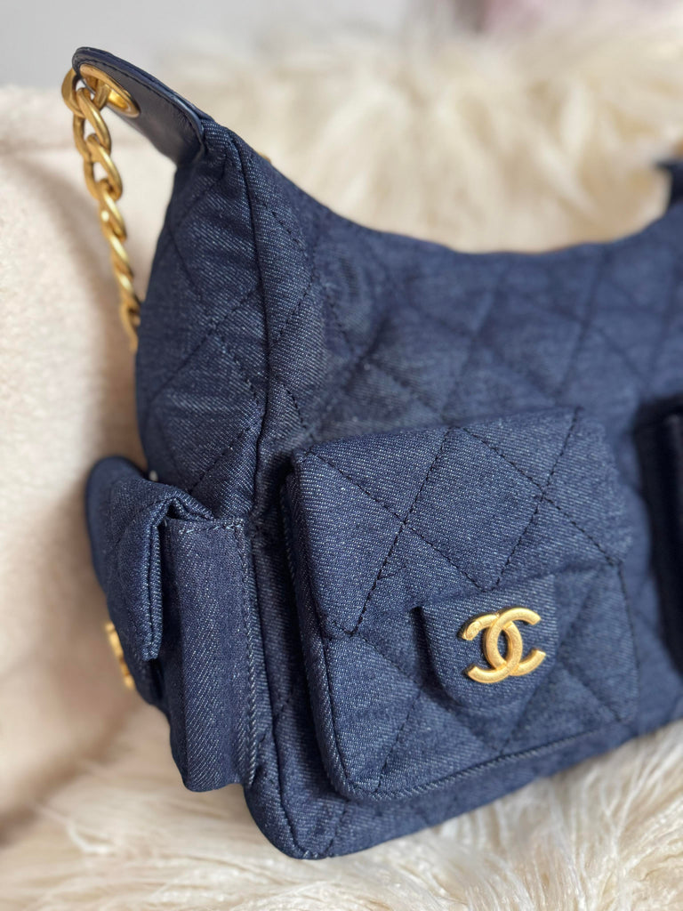 Large Denim and Gold Hardware Bag