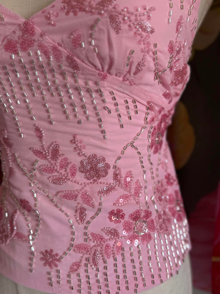 Pink Embellished Strappy Top