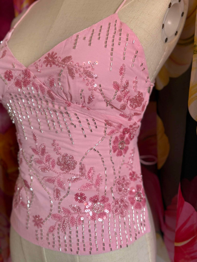 Pink Embellished Strappy Top