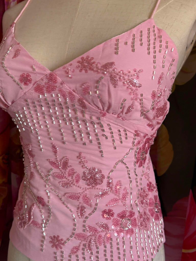 Pink Embellished Strappy Top