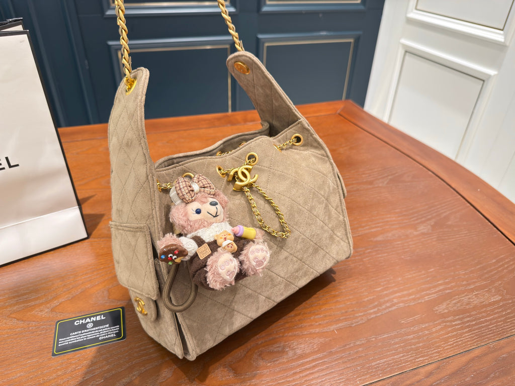 Pre-Order | Quilted Suede Tote Bag – Taupe