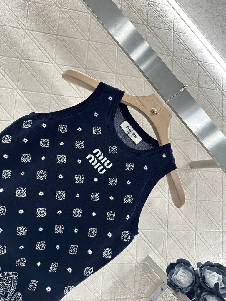 Bandana Knit Tank – Navy & White