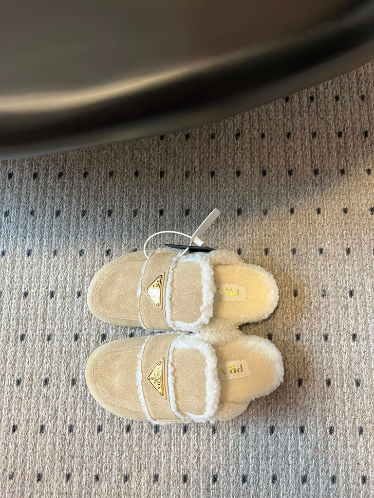 PRE ORDER Beige Suede Shearling Slippers
