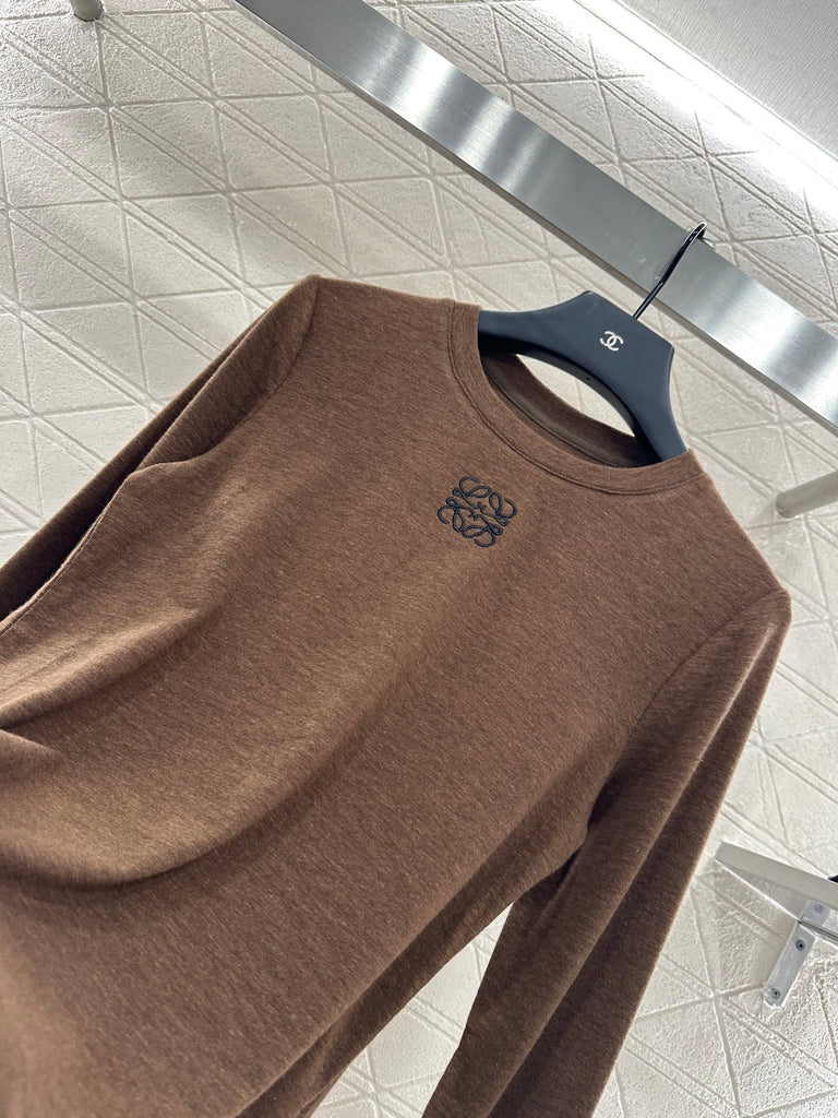Brown Long-Sleeve Top with Minimal Logo – Pre-Order