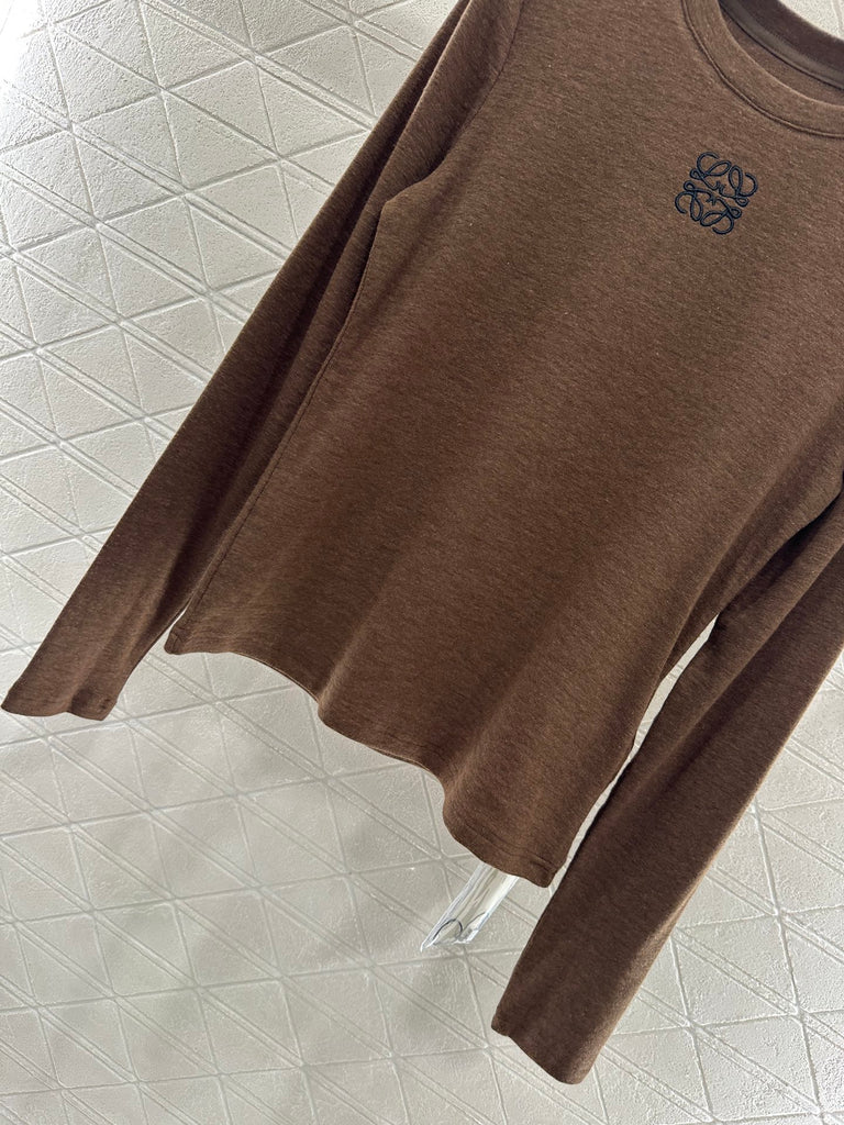 Brown Long-Sleeve Top with Minimal Logo – Pre-Order