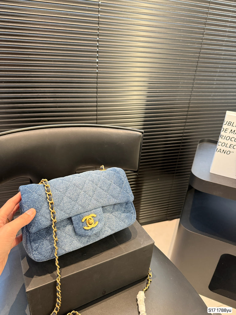 Blue Quilted Denim Shoulder Bag – Pre-order