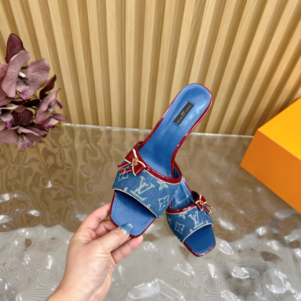 Denim Bow Kitten Heel Mules – Pre-Order