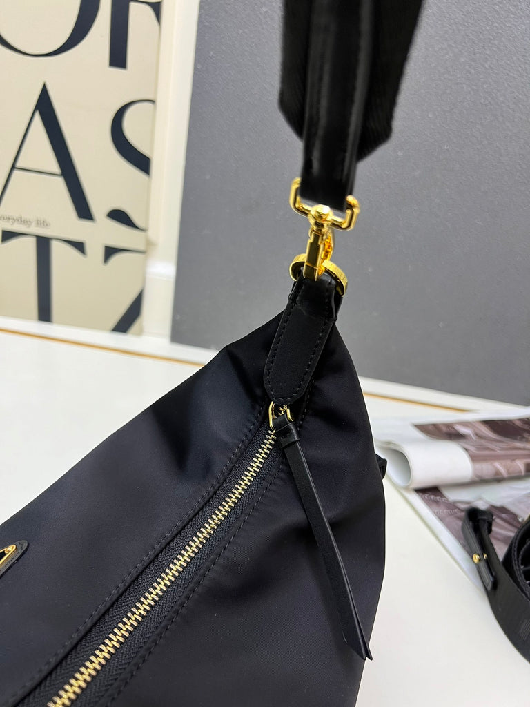 Black Nylon Shoulder Bag with Gold Hardware – Pre-Order