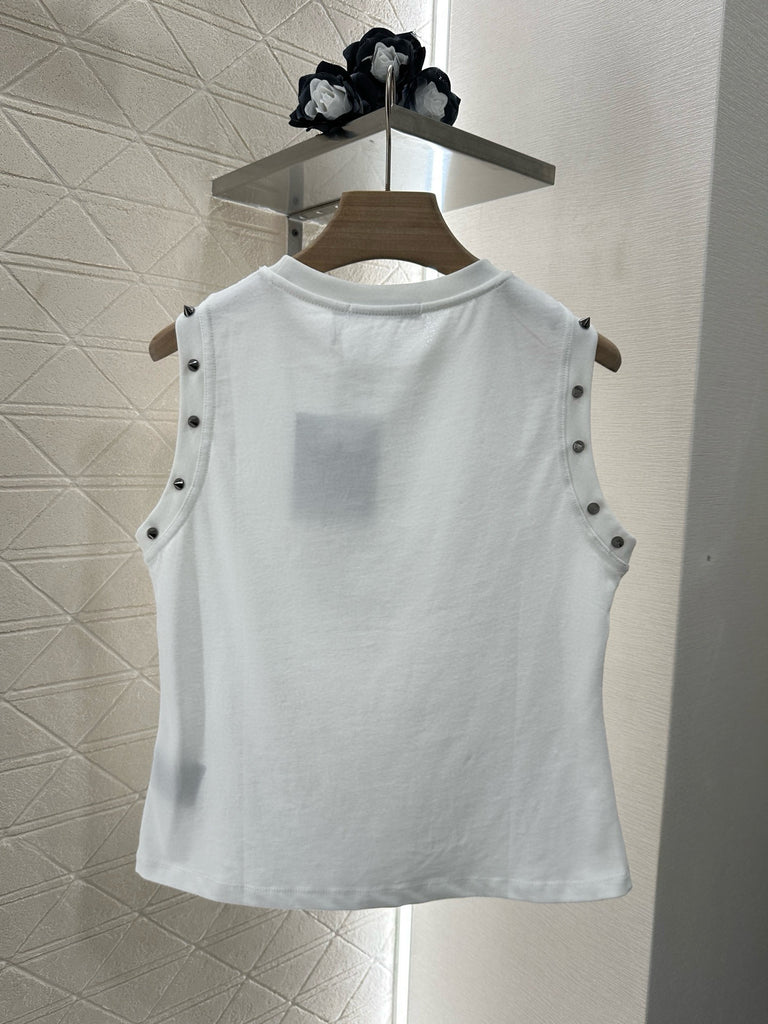 Distressed Slogan Sleeveless Tee – White