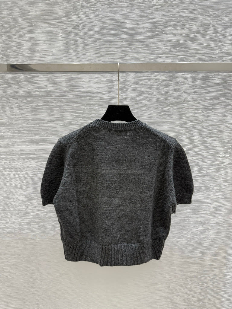 Pre-Order | Cropped Grey Knit Short Sleeve Top