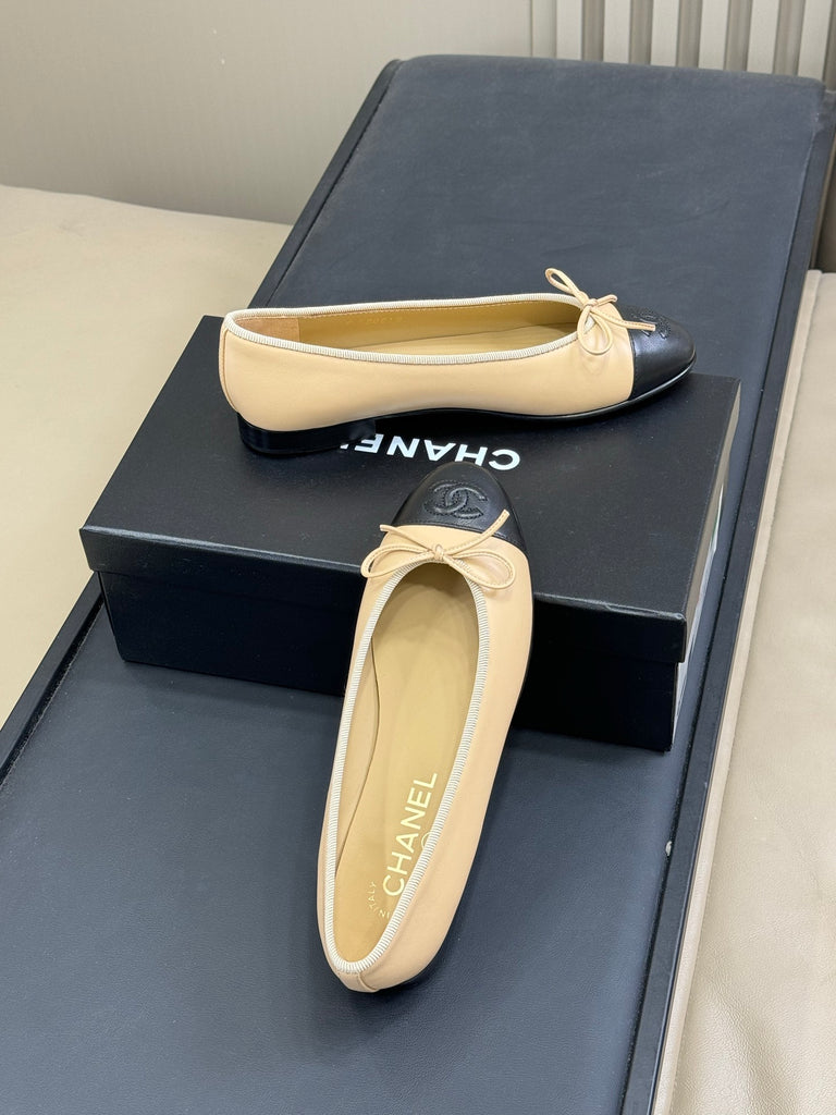 Beige & Black Cap-Toe Ballet Flats – Pre-Order