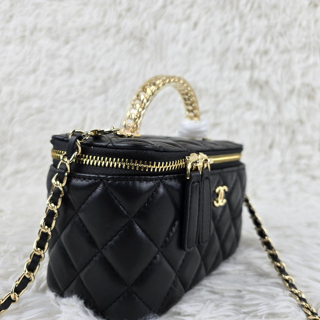 Pre-Order | Black Mini Vanity Bag with Gold Chain Handle