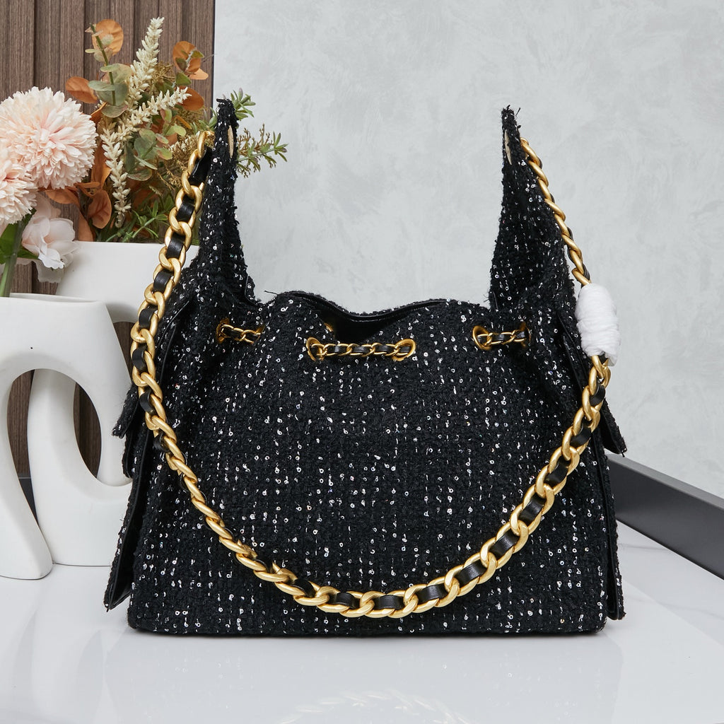 Black Tweed Chain Shoulder Bag – Pre-Order